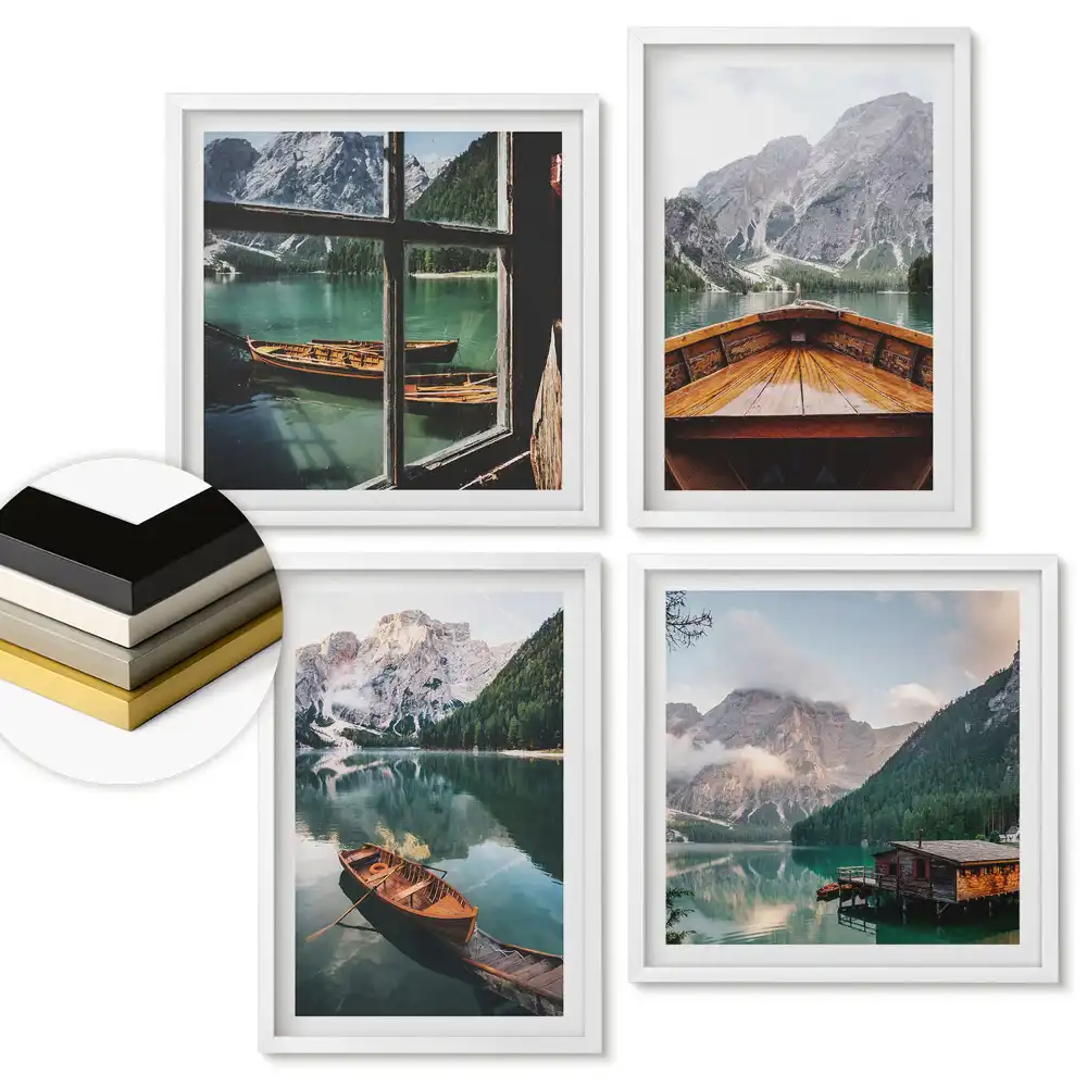 Sada 4 obrazov v ráme Malebné výhľady na horské jazerá