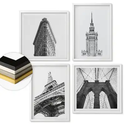 Sada obrazov v ráme Architektonické ikony v čiernej a bielej farbe