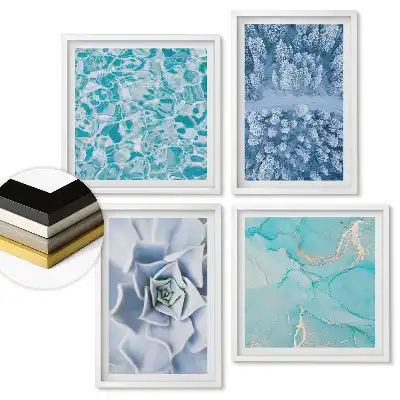 Sada 4 obrazov v ráme Modré odtiene prírody a abstrakcie