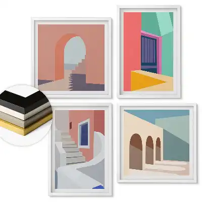 Sada obrazov v ráme Abstraktná architektúra v pastelových farbách