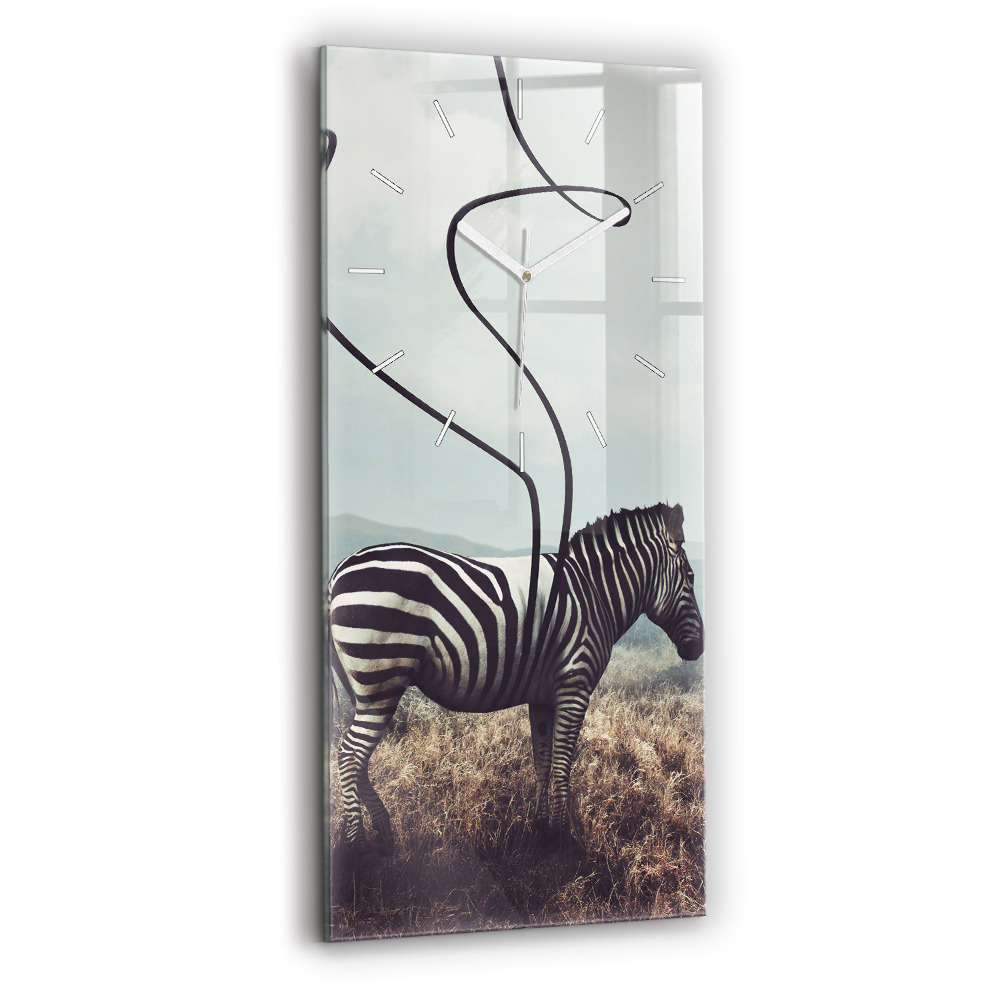 Vertikálne sklenené hodiny Zebra - abstrakcia
