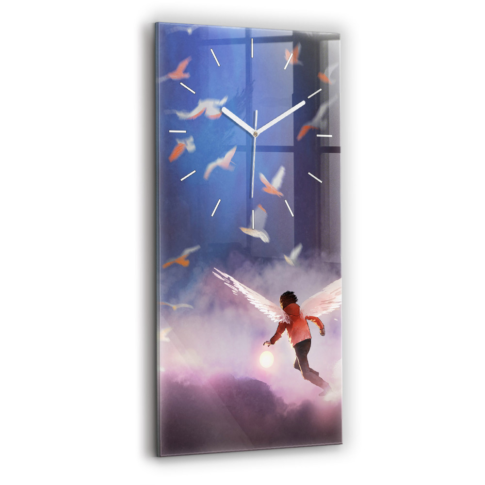 Vertikálne sklenené hodiny Chlapec s krídlami