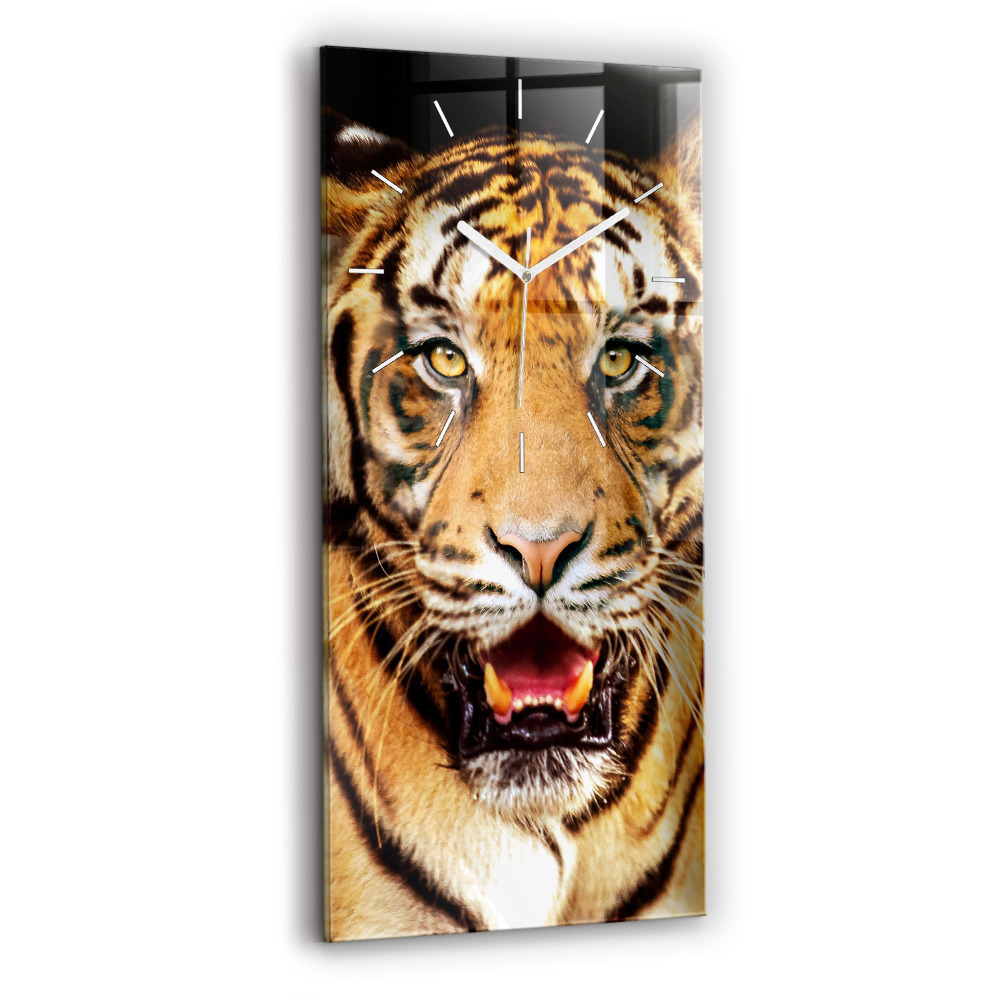 Vertikálne sklenené hodiny Tiger - divoké oko