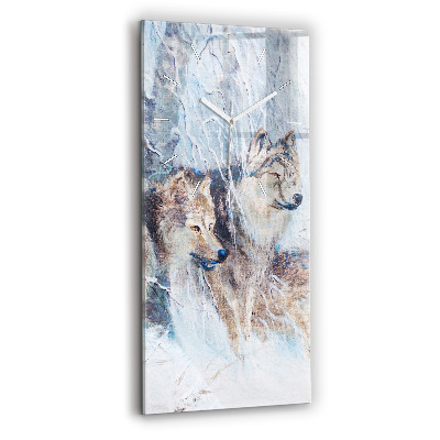 Vertikálne sklenené hodiny Vlci v lese