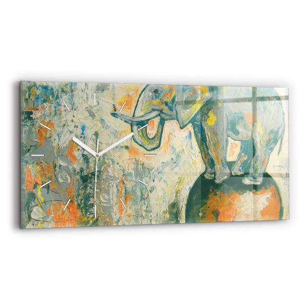 Horizontálne sklenené hodiny Maľovaný postoj slona