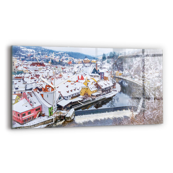 Horizontálne sklenené hodiny Panoráma mesta v zime