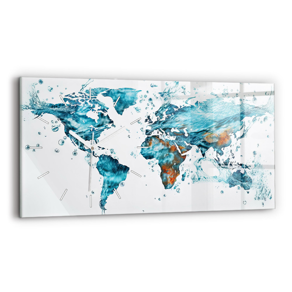 Horizontálne hodiny Akvarelová mapa sveta
