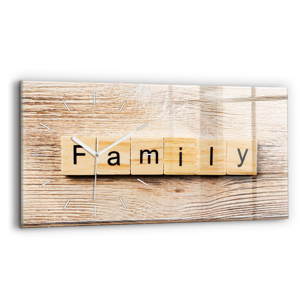 Horizontálne sklenené hodiny Rodinný nápis