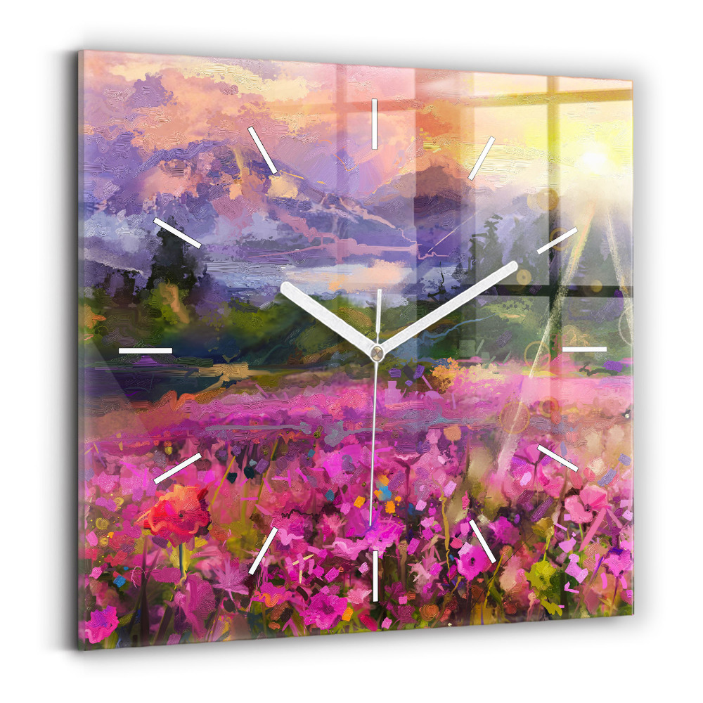 Štvorcové nástenné hodiny Krajina prírody a kvetov