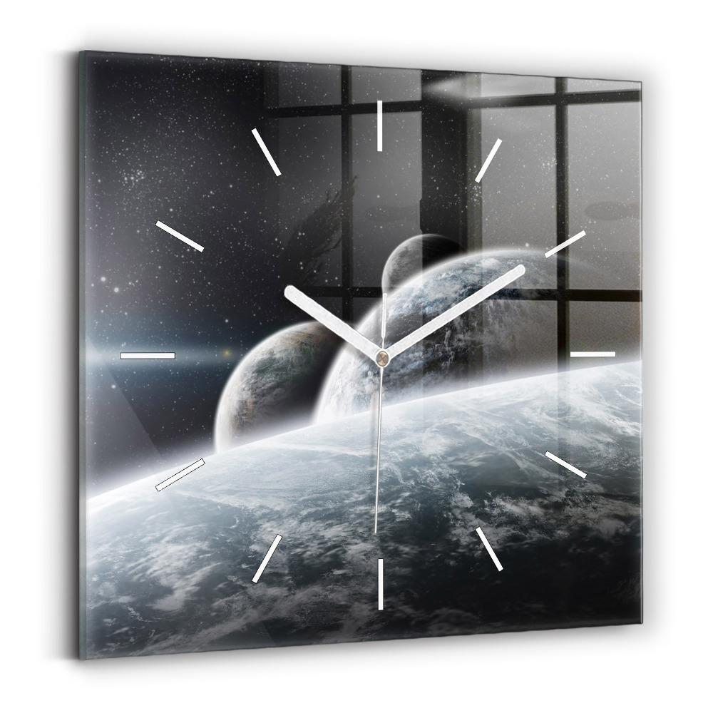 Štvorcové sklenené hodiny Kozmos a planéty
