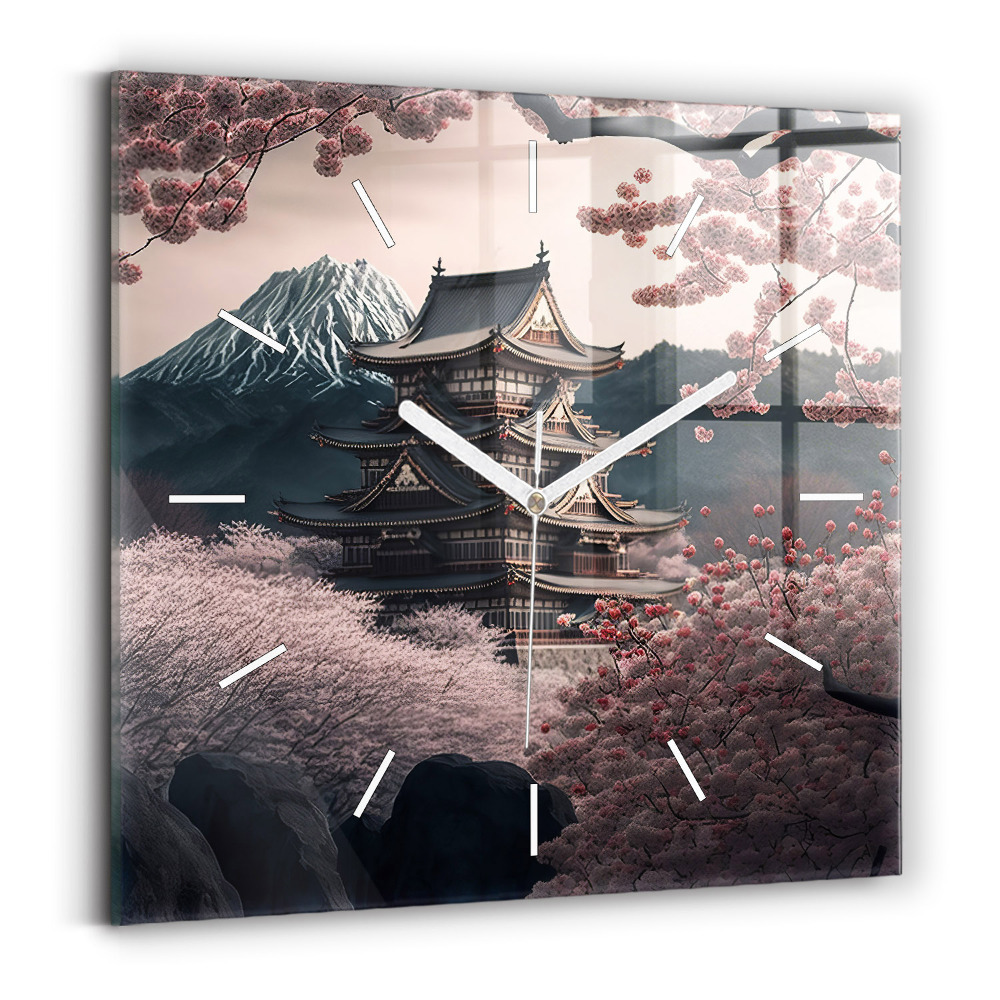 Štvorcové hodiny Veža a kvety v Ázii