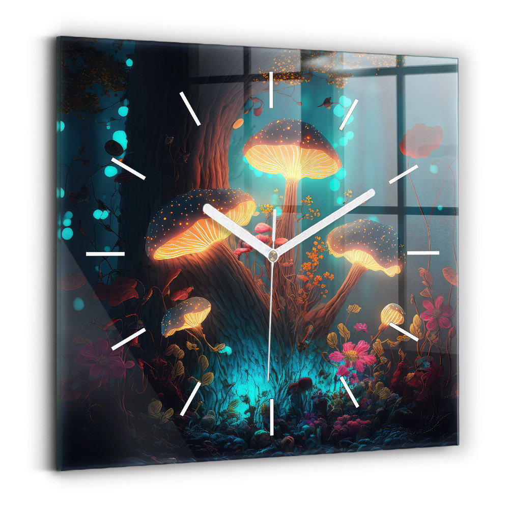 Štvorcové sklenené hodiny Les a magické huby