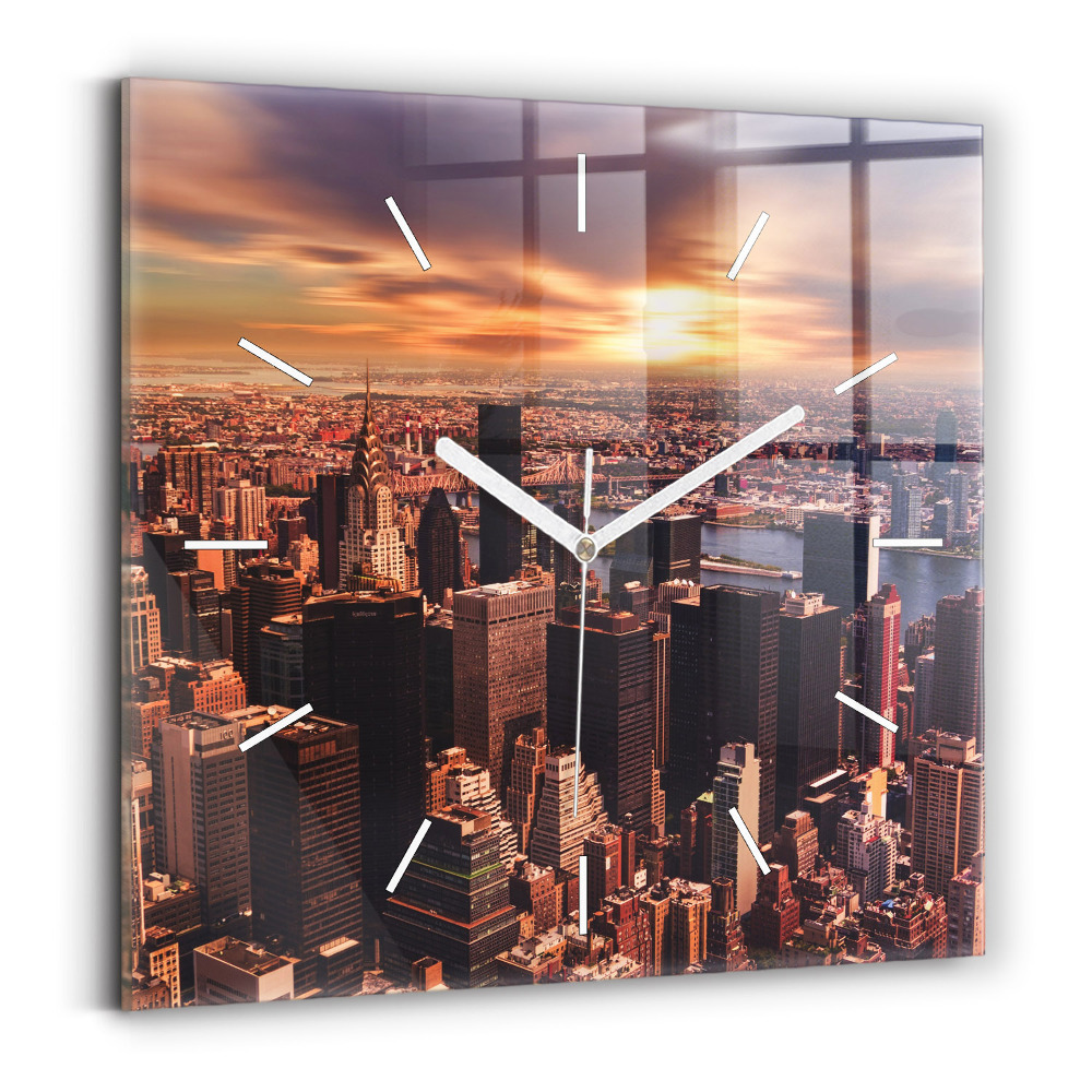 Štvorcové nástenné hodiny Panoráma mesta na západ