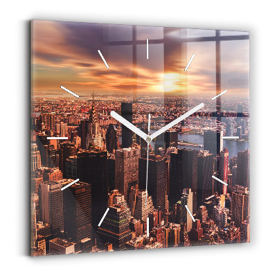 Štvorcové nástenné hodiny Panoráma mesta na západ