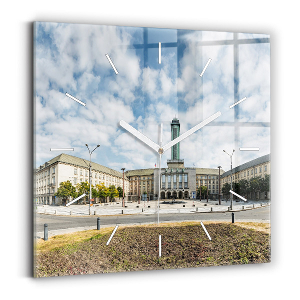 Štvorcové nástenné hodiny Panoráma Ostravy