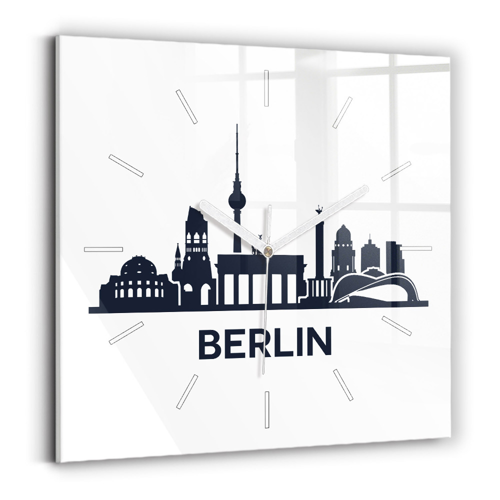 Štvorcové sklenené hodiny Ilustrácia mesta Berlín