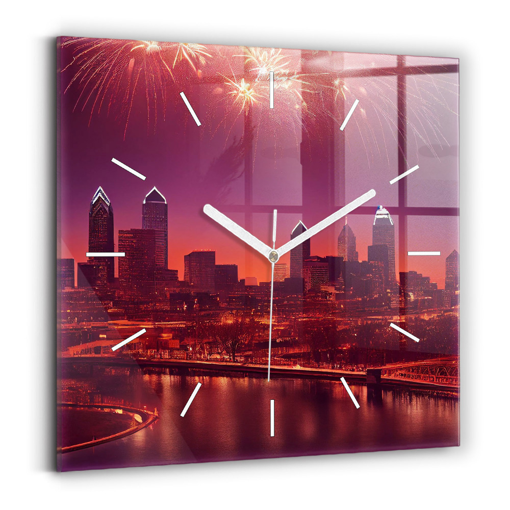 Štvorcové hodiny Mesto v noci vo Filadelfii