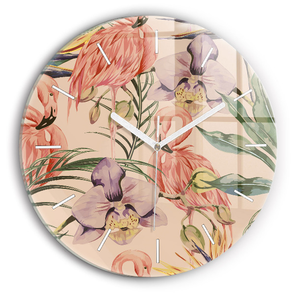 Horizontálne hodiny Flamingo a orchidea v džungli
