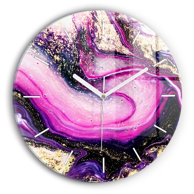 Vertikálne sklenené hodiny Fialový mramorový vír so zlatom