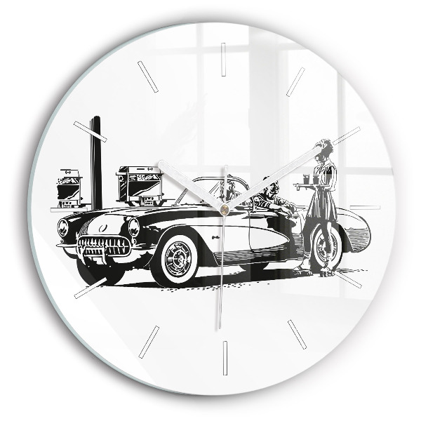Vertikálne hodiny Retro auto a obsluha na kolieskach