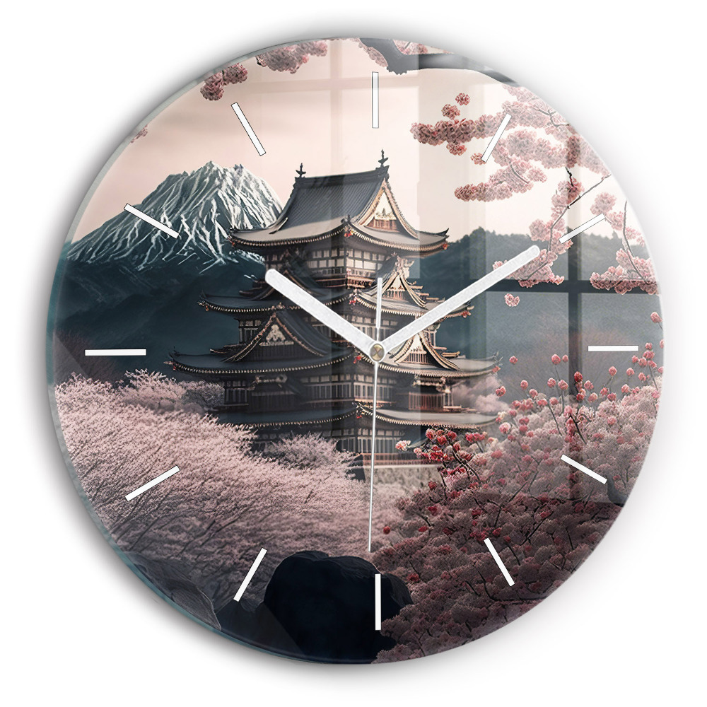 Vertikálne hodiny Japonská jar pod horou Fuji