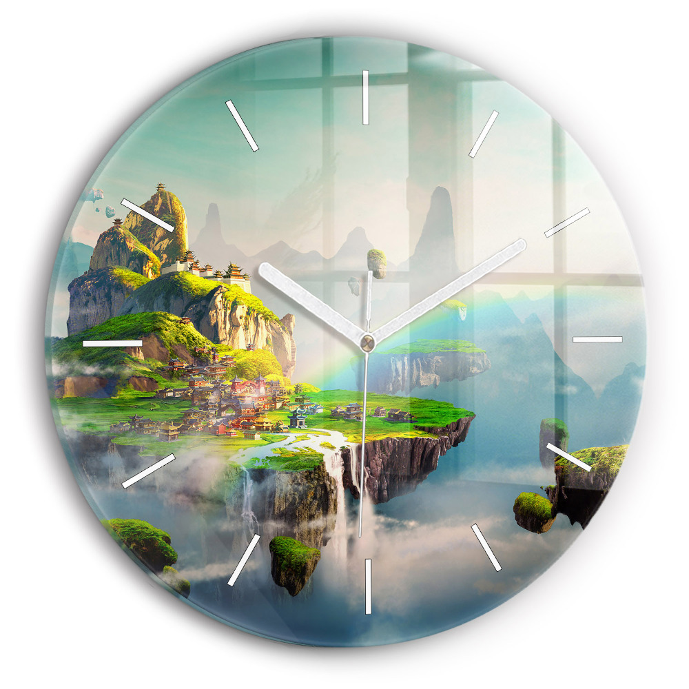 Vertikálne sklenené hodiny Lietajúce ostrovy v oblakoch