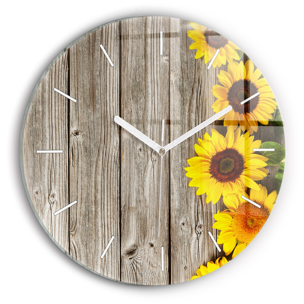 Vertikálne sklenené hodiny Drevené dosky so slnečnicami